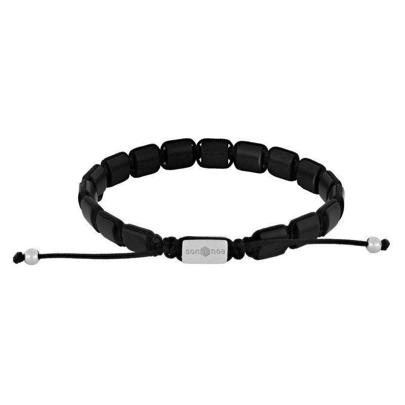 Son of Noa herrearmbånd med sorte onyx kvadrater og stålperler 19–25 cm